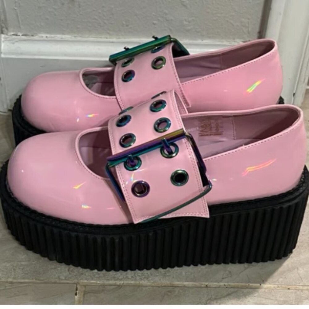 Pink Holographic Demonia Mary Jane